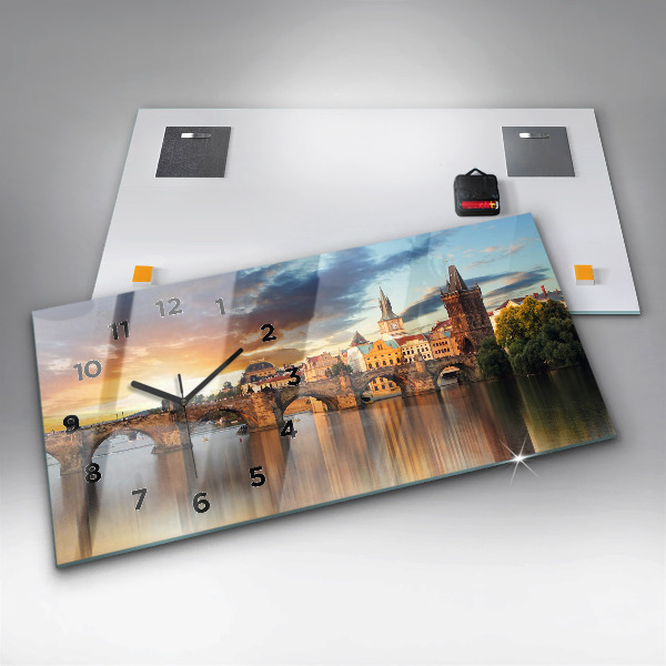 Zegar szklany poziomy Panorama nad rzeką