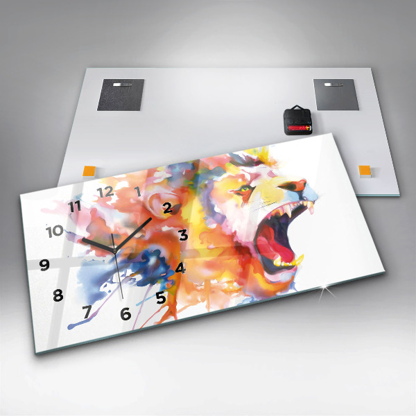 Zegar szklany poziomy Lew – akwarela