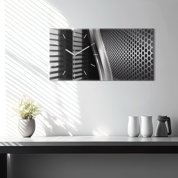 Zegar szklany poziomy Czarna abstrakcja metalu