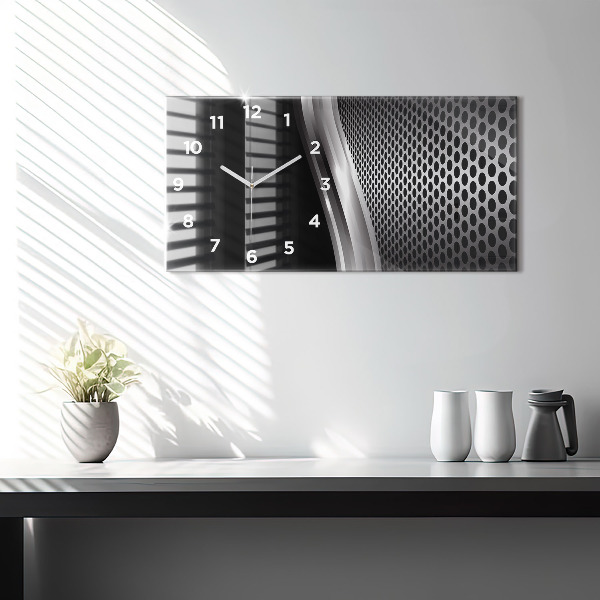 Zegar szklany poziomy Czarna abstrakcja metalu