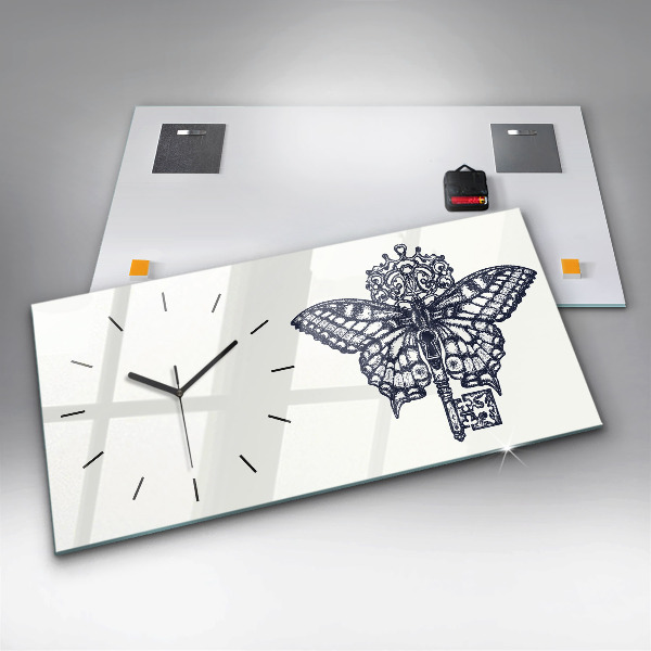Zegar szklany poziomy Motyl i klucz styl boho