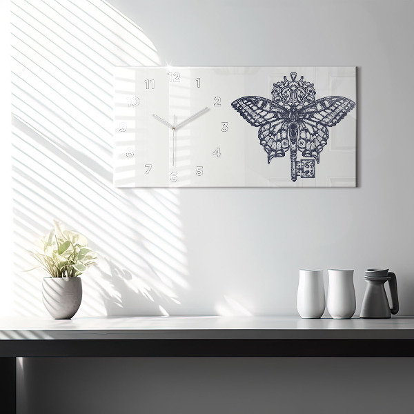 Zegar szklany poziomy Motyl i klucz styl boho
