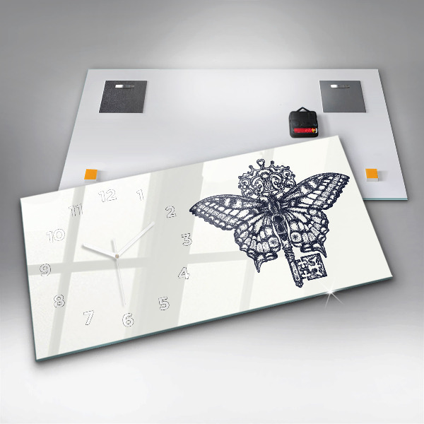 Zegar szklany poziomy Motyl i klucz styl boho