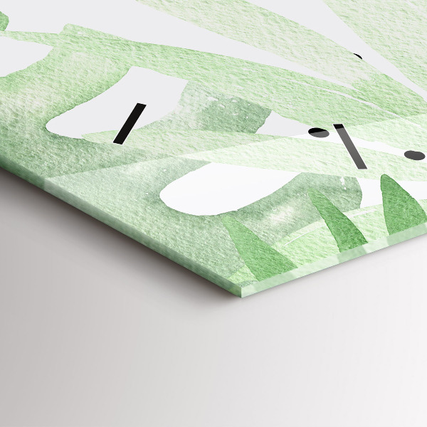 Zegar szklany poziomy Zielone liście