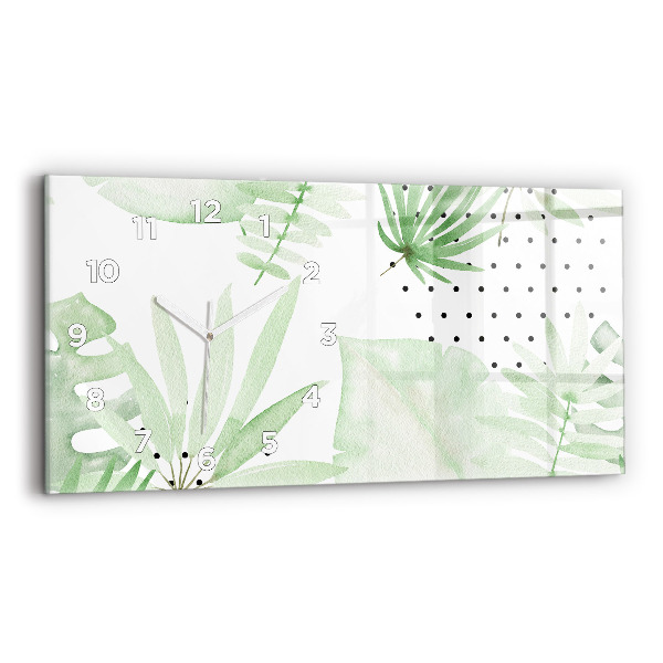 Zegar szklany poziomy Zielone liście