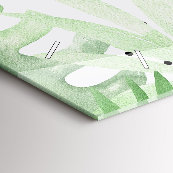 Zegar szklany poziomy Zielone liście