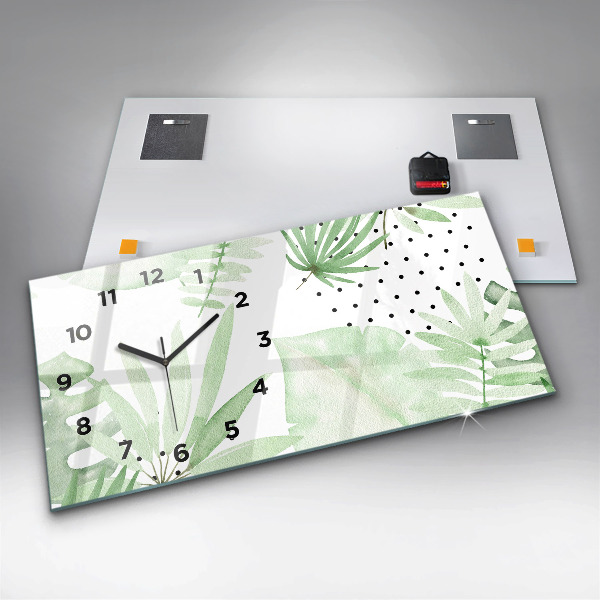 Zegar szklany poziomy Zielone liście