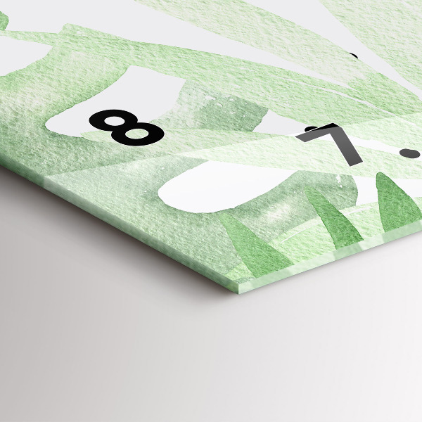 Zegar szklany poziomy Zielone liście