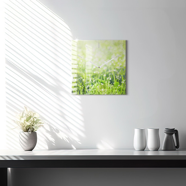 Kwadratowy zegar Zielona trawa