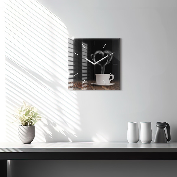 Kwadratowy zegar Kubek gorącej kawy