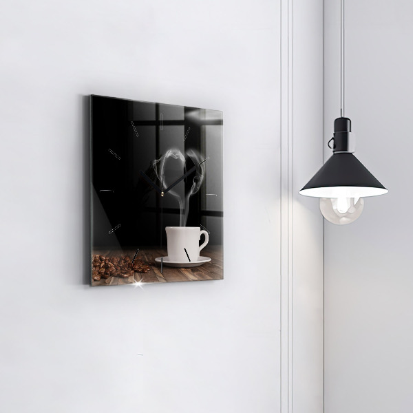 Kwadratowy zegar Kubek gorącej kawy