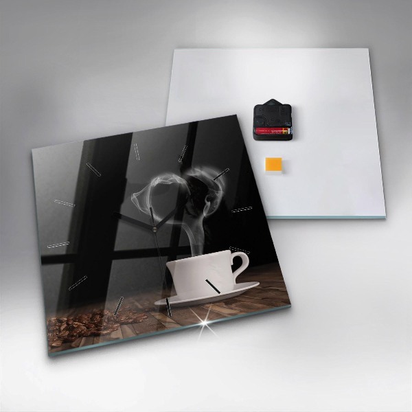 Kwadratowy zegar Kubek gorącej kawy