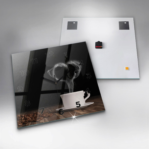 Kwadratowy zegar Kubek gorącej kawy