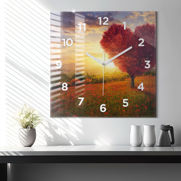 Kwadratowy zegar Miłosne drzewo-serce