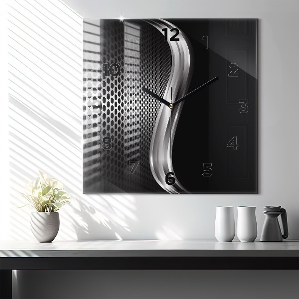 Zegar na ścianę kwadratowy Czarna abstrakcja metalu