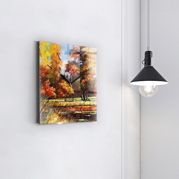 Kwadratowy zegar Jesienny pejzaż z rzeką