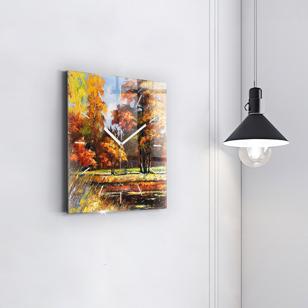 Kwadratowy zegar Jesienny pejzaż z rzeką