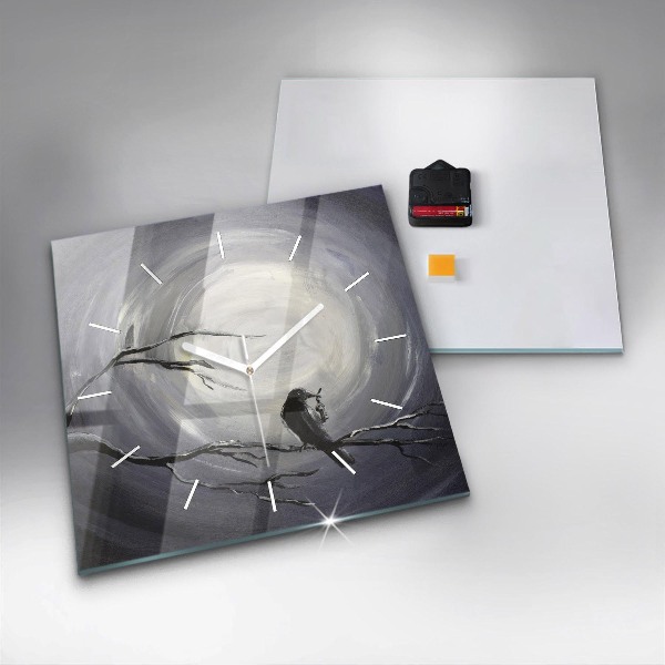Zegar na ścianę kwadratowy Kruk w świetle księżyca