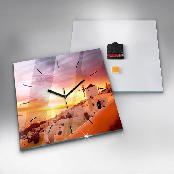 Kwadratowy zegar Stary wiatrak w Santorini