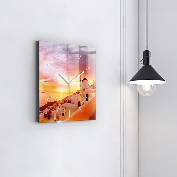 Kwadratowy zegar Stary wiatrak w Santorini