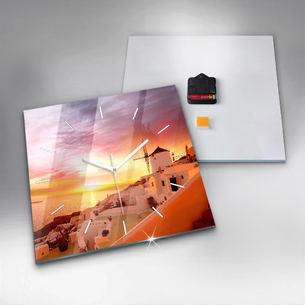 Kwadratowy zegar Stary wiatrak w Santorini