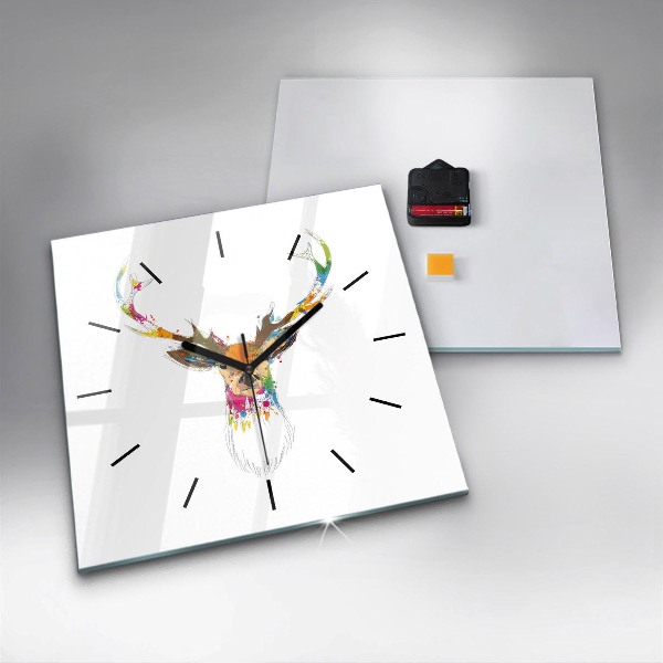 Kwadratowy zegar Kolorowa głowa jelenia