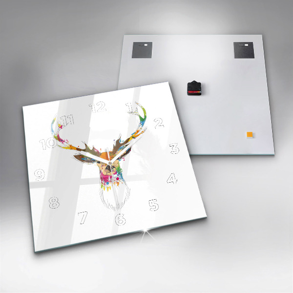 Kwadratowy zegar Kolorowa głowa jelenia