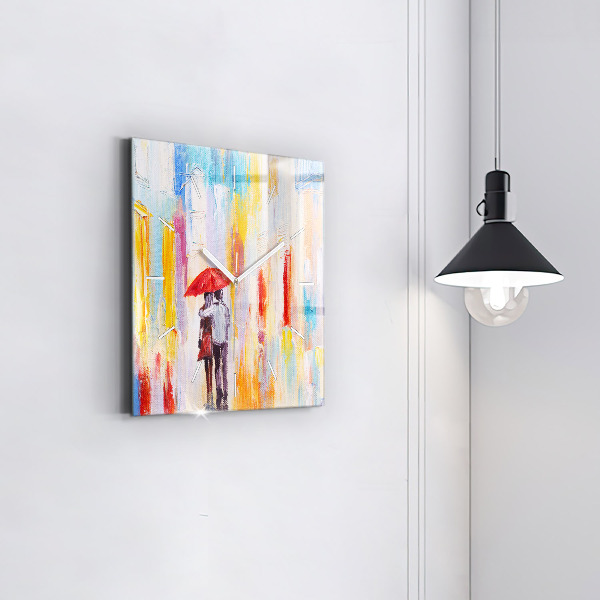 Kwadratowy zegar Para w deszczu