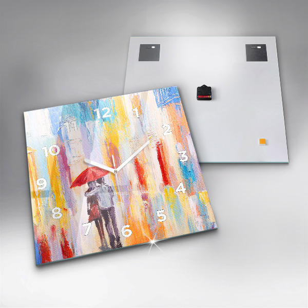 Kwadratowy zegar Para w deszczu