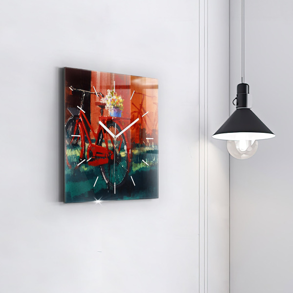 Zegar na ścianę kwadratowy Malowany rower