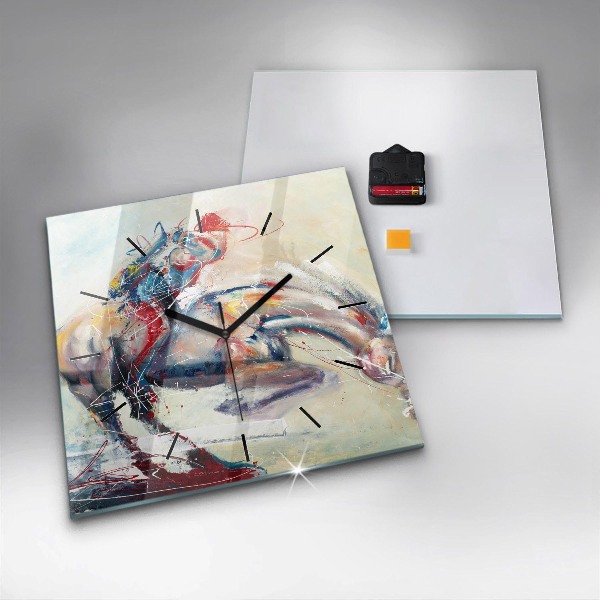 Zegar na ścianę kwadratowy Ilustracja galopujące konie