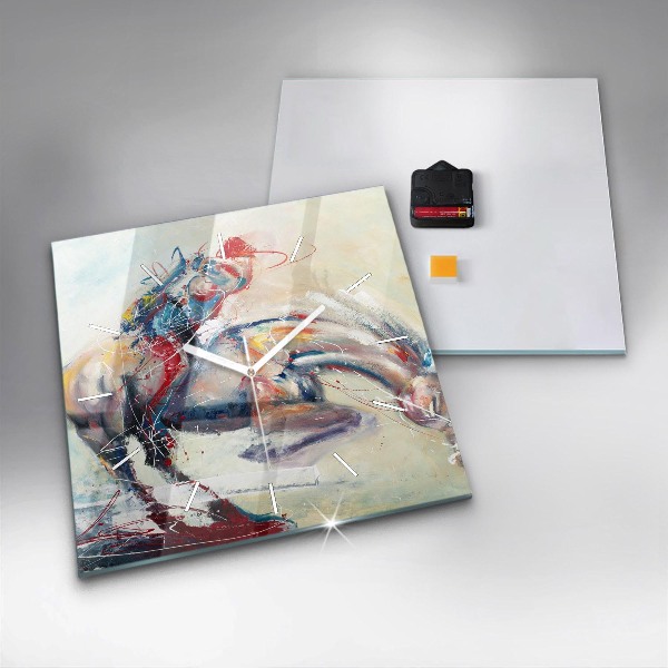 Zegar na ścianę kwadratowy Ilustracja galopujące konie