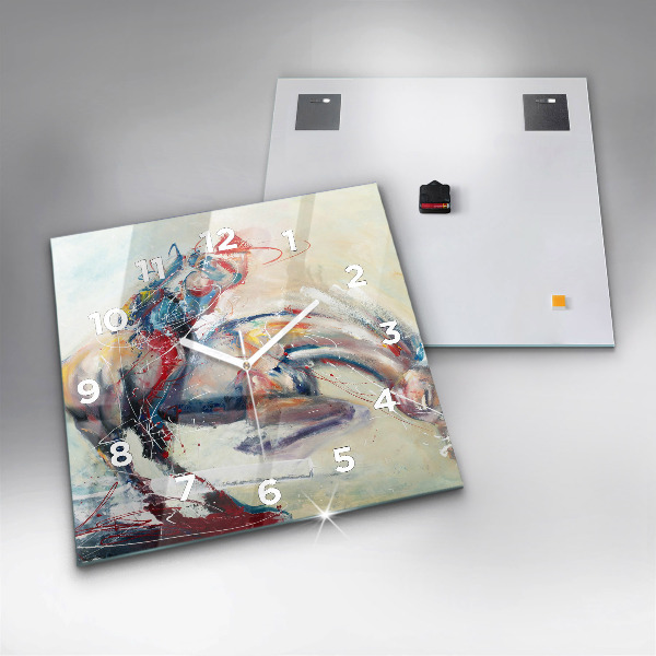 Zegar na ścianę kwadratowy Ilustracja galopujące konie