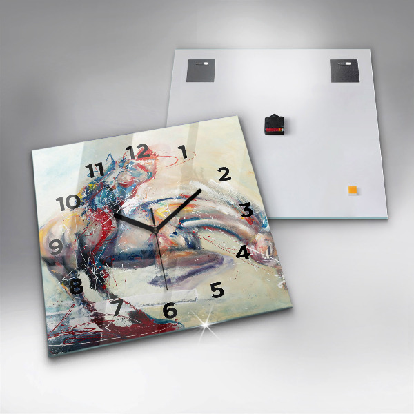 Zegar na ścianę kwadratowy Ilustracja galopujące konie