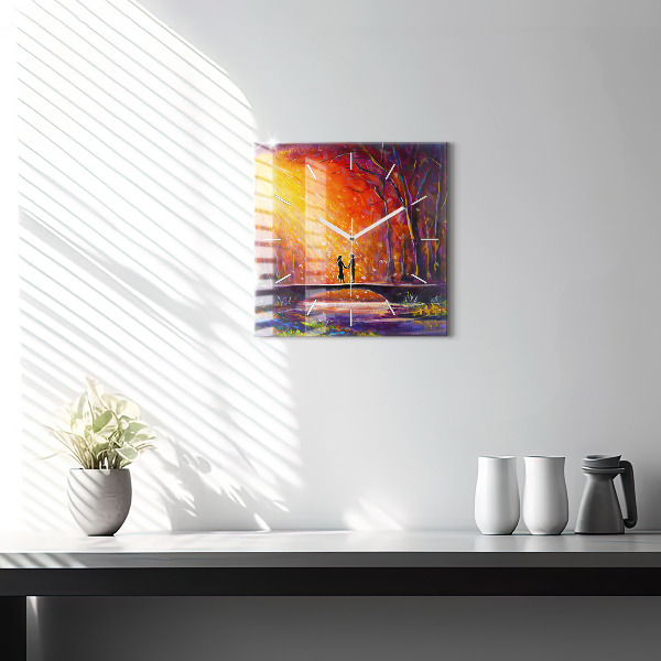 Zegar ścienny kwadratowy Para w lesie