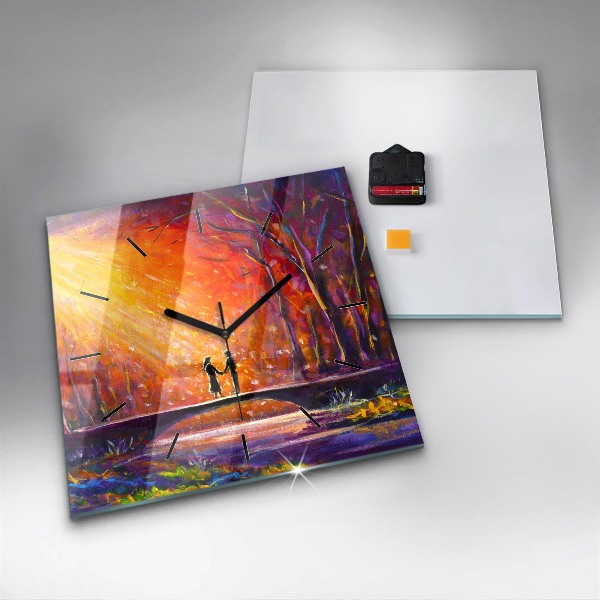 Zegar ścienny kwadratowy Para w lesie
