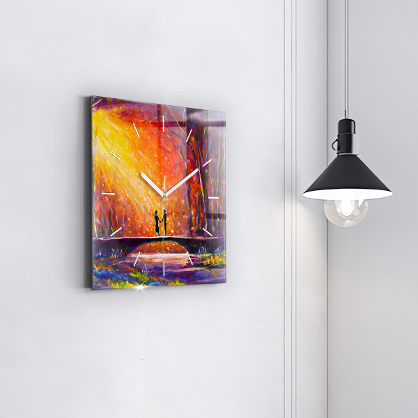 Zegar ścienny kwadratowy Para w lesie