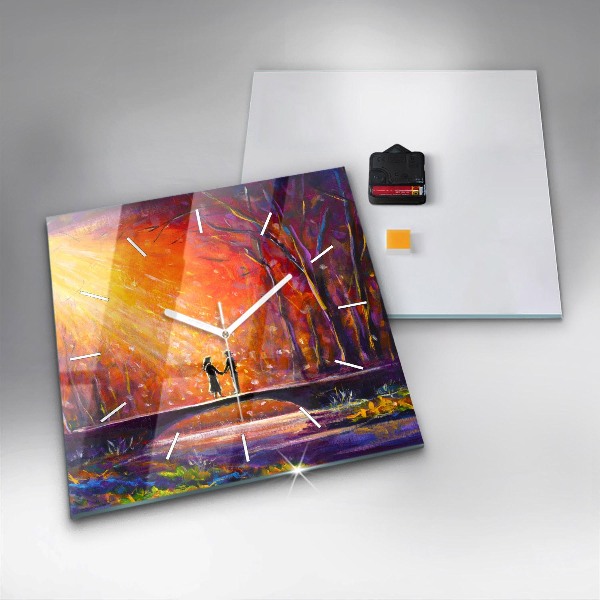Zegar ścienny kwadratowy Para w lesie