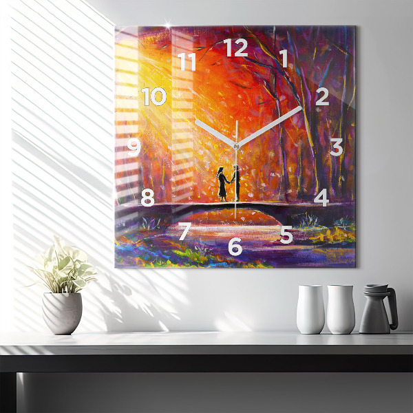 Zegar ścienny kwadratowy Para w lesie