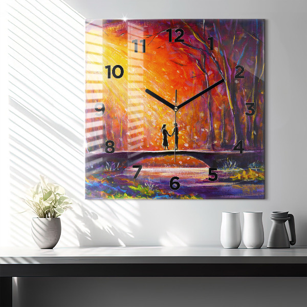 Zegar ścienny kwadratowy Para w lesie