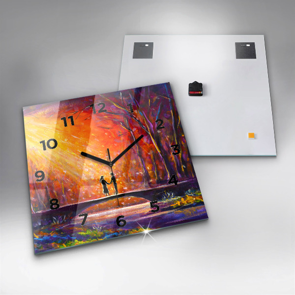 Zegar ścienny kwadratowy Para w lesie