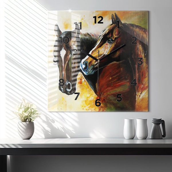 Zegar ścienny kwadratowy Malowane dwa konie