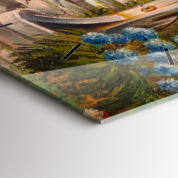 Kwadratowy zegar Kompozycja olejna w lesie