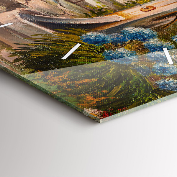 Kwadratowy zegar Kompozycja olejna w lesie