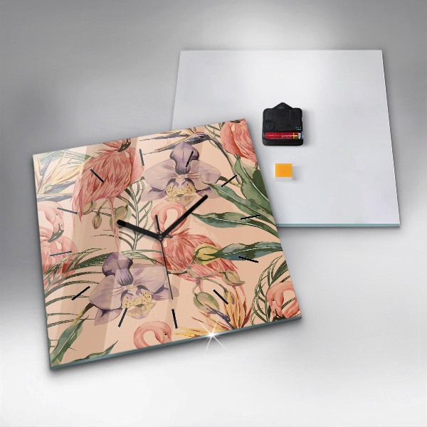 Zegar na ścianę kwadratowy Tropikalne liście palmowe