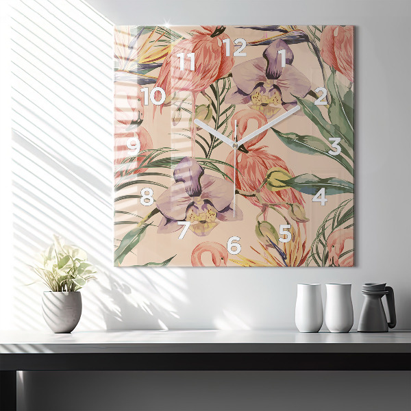 Zegar na ścianę kwadratowy Tropikalne liście palmowe