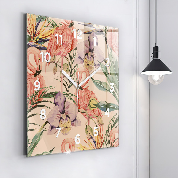 Zegar na ścianę kwadratowy Tropikalne liście palmowe
