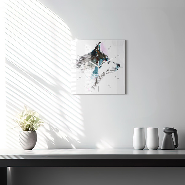 Kwadratowy zegar Profil malowanego wilka