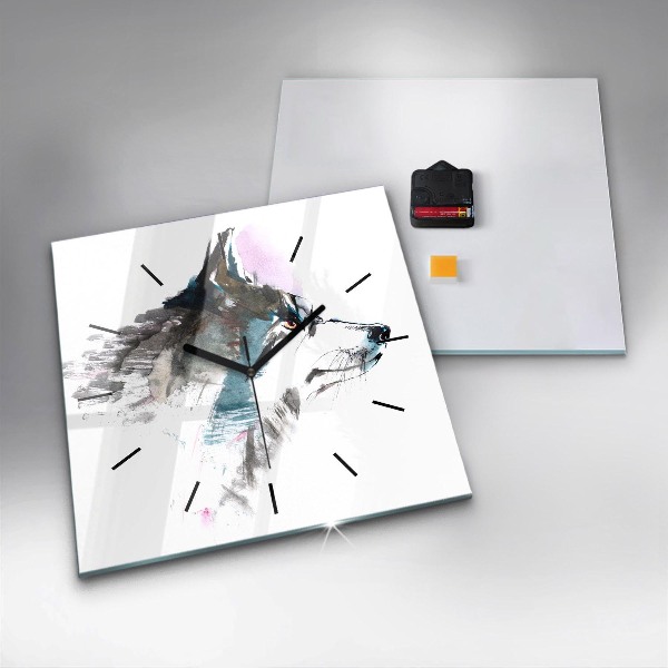 Kwadratowy zegar Profil malowanego wilka