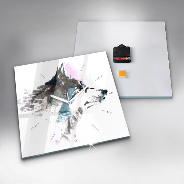 Kwadratowy zegar Profil malowanego wilka